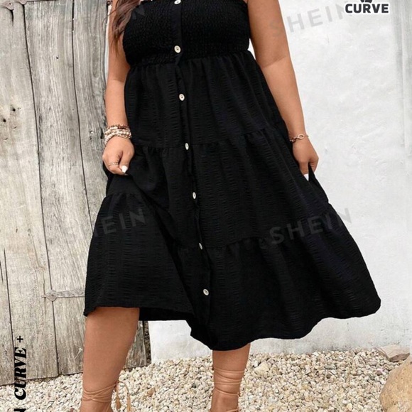 SHEIN CURVE+ Plus Size Women's Button Decorated Ruffled Hem Maxi Tank Dress - Picture 2 of 3